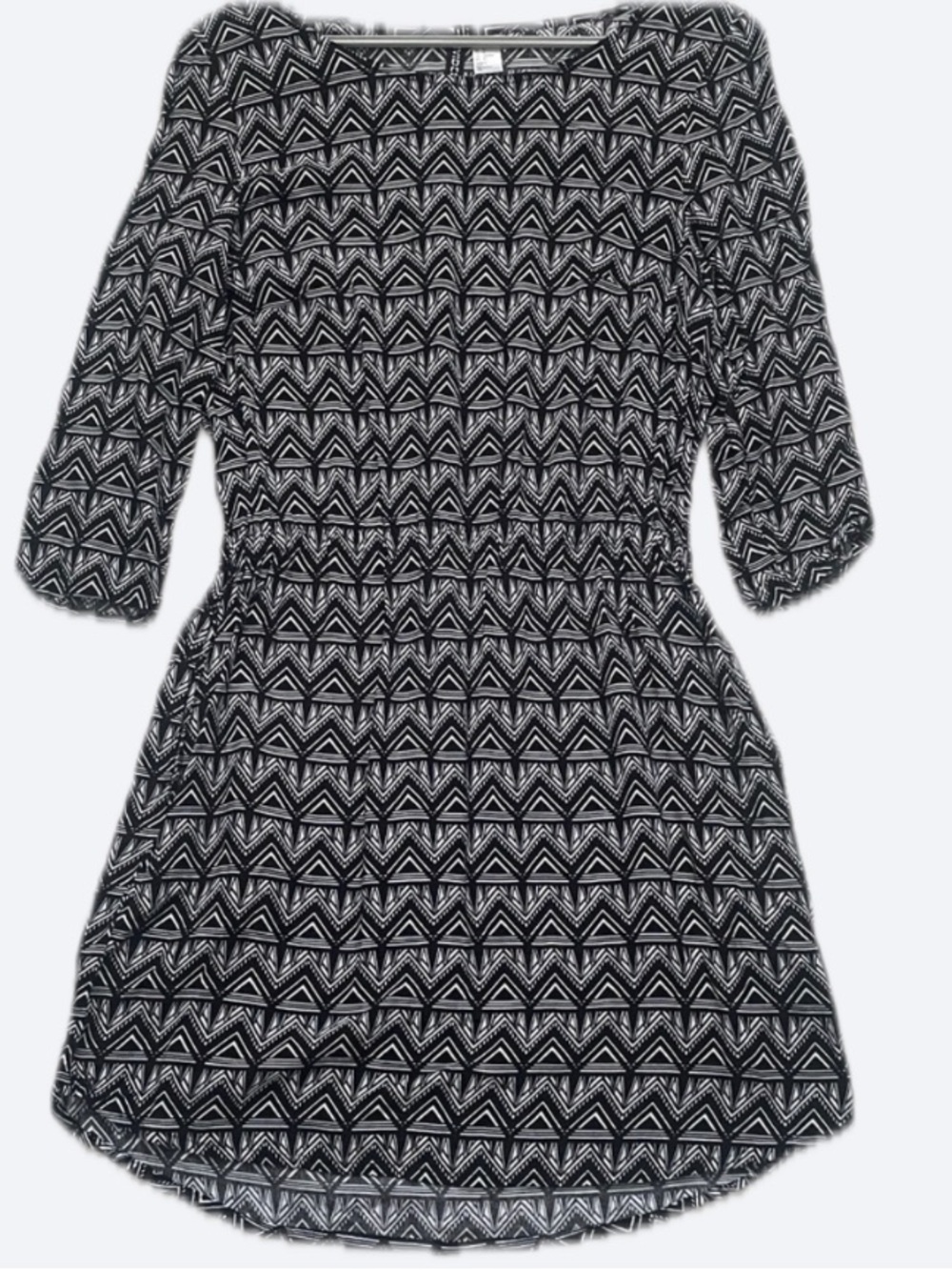 H&M Divided Black White Patterned Dress Pocket Elastic Waist Viscose 10
